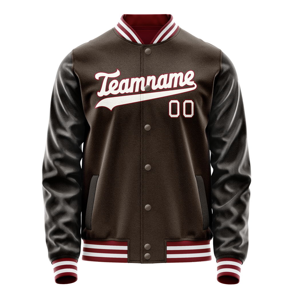 Custom Brown White Solid Color Varsity Letterman Jacket