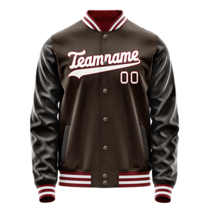 Custom Brown White Solid Color Varsity Letterman Jacket