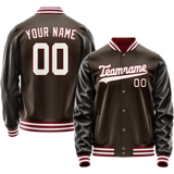 Custom Brown White Solid Color Varsity Letterman Jacket