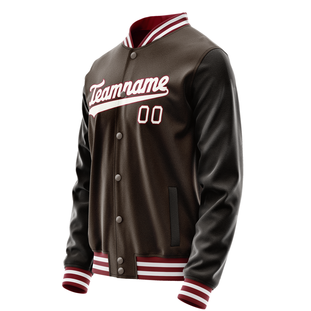 Custom Brown White Solid Color Varsity Letterman Jacket