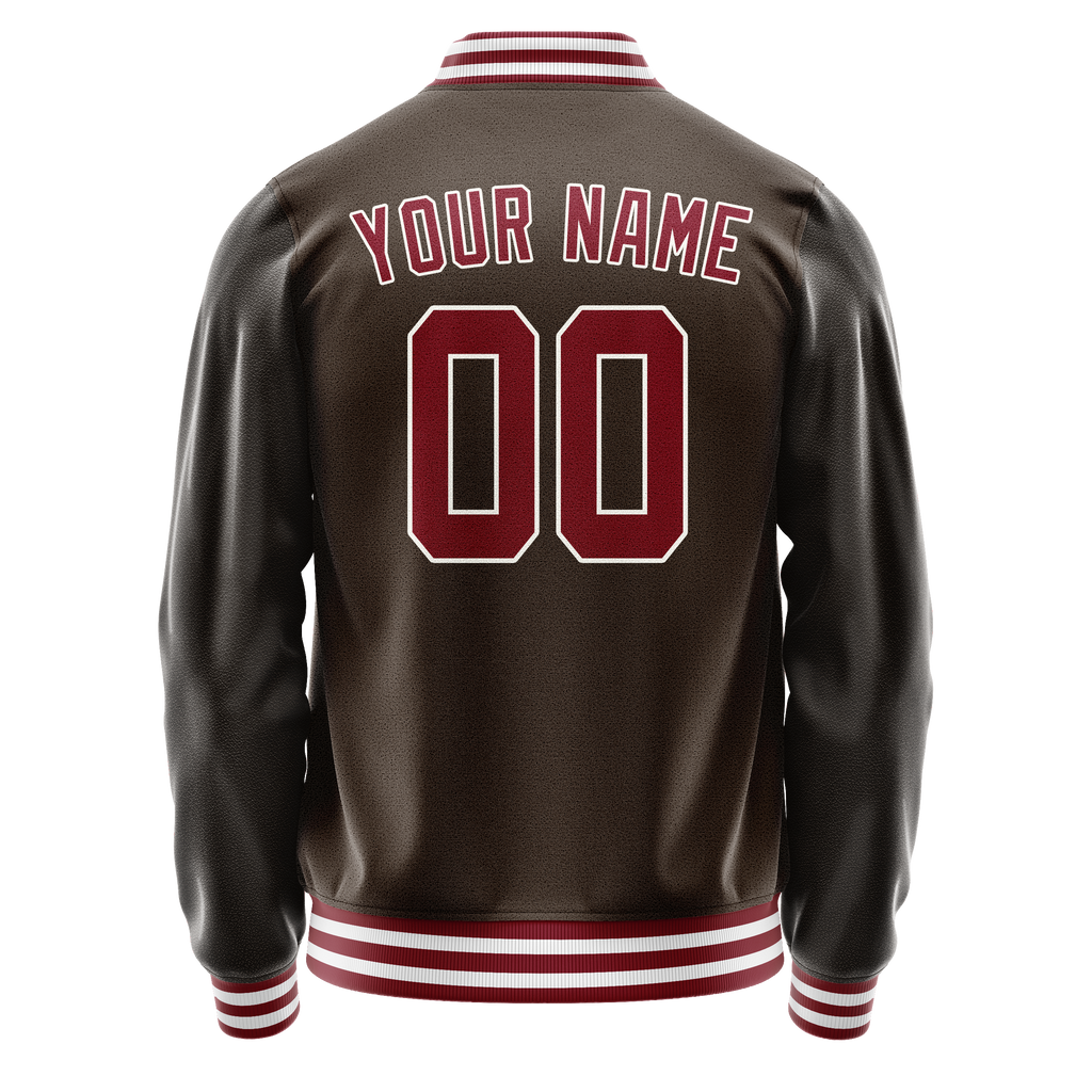 Custom Brown Red Solid Color Varsity Letterman Jacket