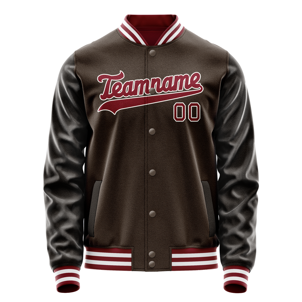 Custom Brown Red Solid Color Varsity Letterman Jacket