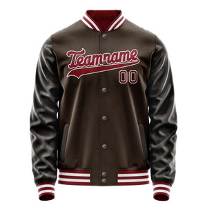Custom Brown Red Solid Color Varsity Letterman Jacket