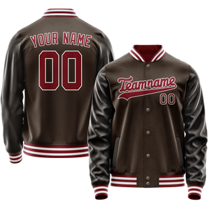Custom Brown Red Solid Color Varsity Letterman Jacket