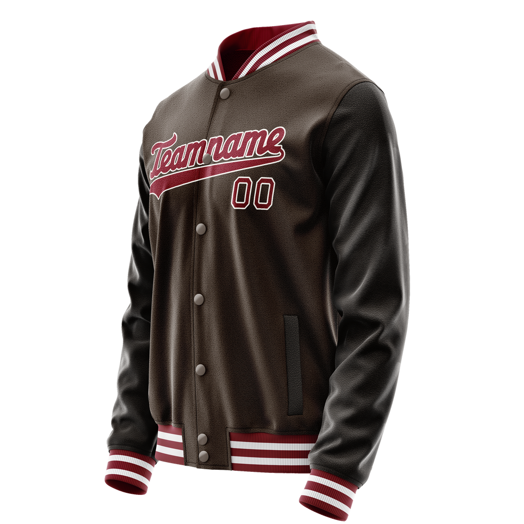 Custom Brown Red Solid Color Varsity Letterman Jacket