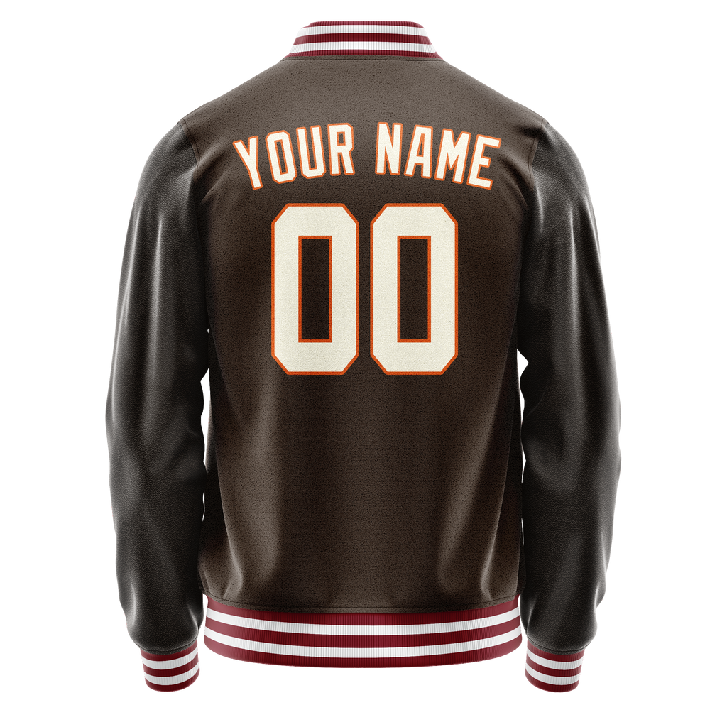 Custom Brown Gray Solid Color Varsity Letterman Jacket