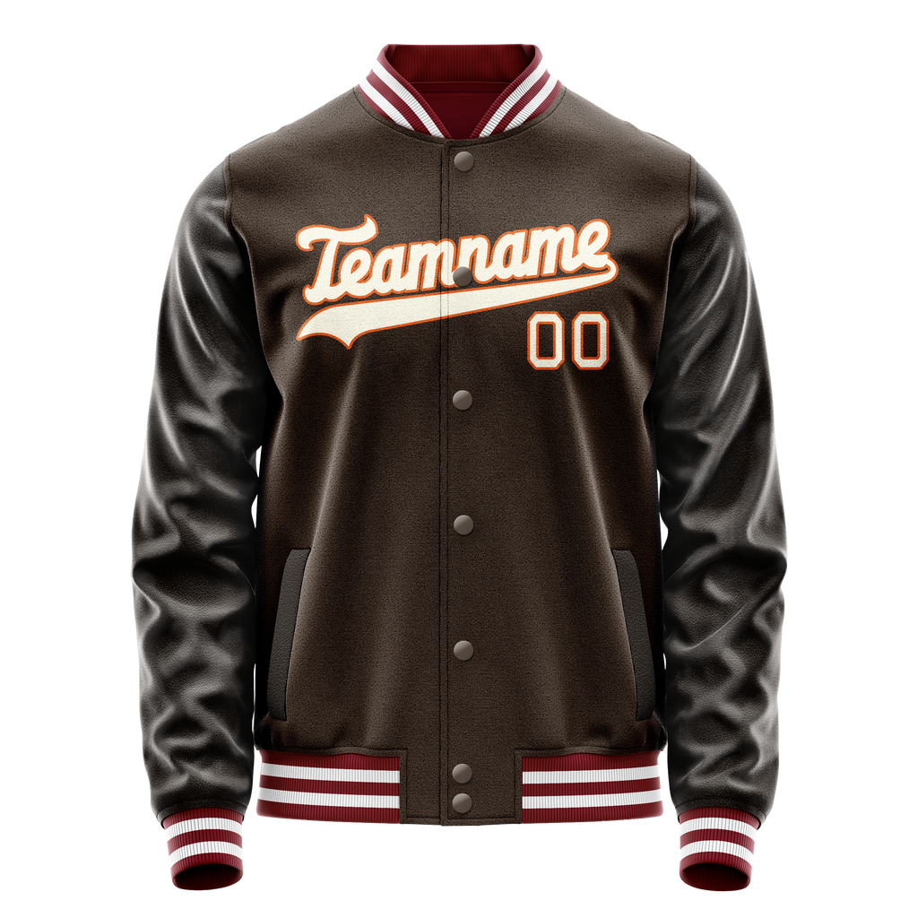 Custom Brown Gray Solid Color Varsity Letterman Jacket