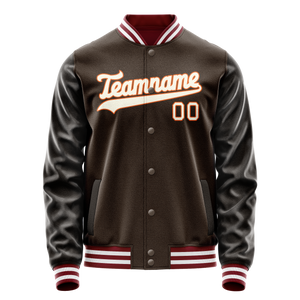 Custom Brown Gray Solid Color Varsity Letterman Jacket