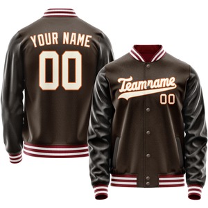 Custom Brown Gray Solid Color Varsity Letterman Jacket