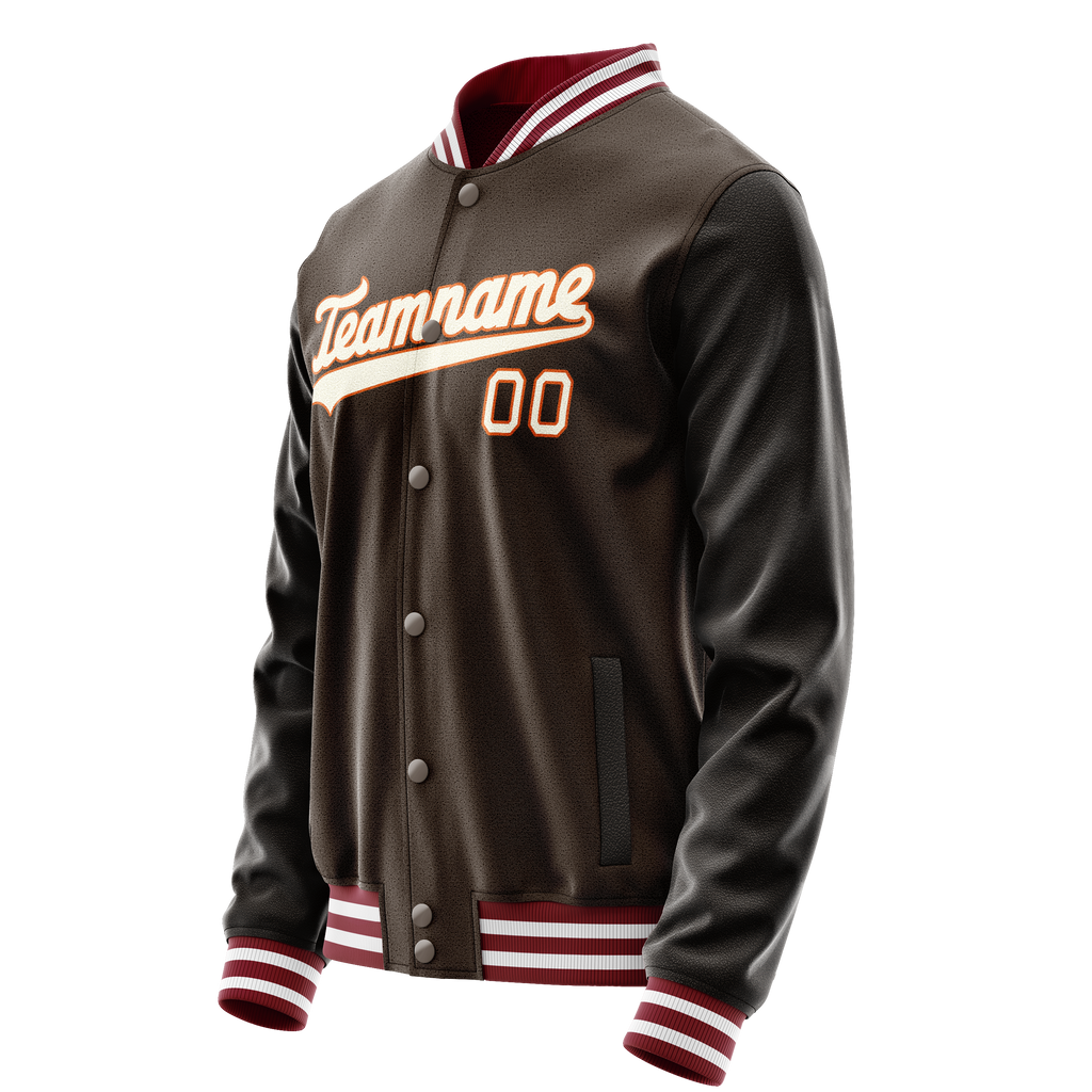 Custom Brown Gray Solid Color Varsity Letterman Jacket
