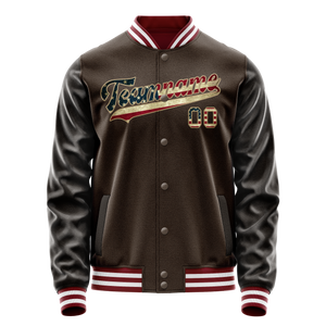 Custom Brown Cream Vintage Usa Flag Varsity Letterman Jacket