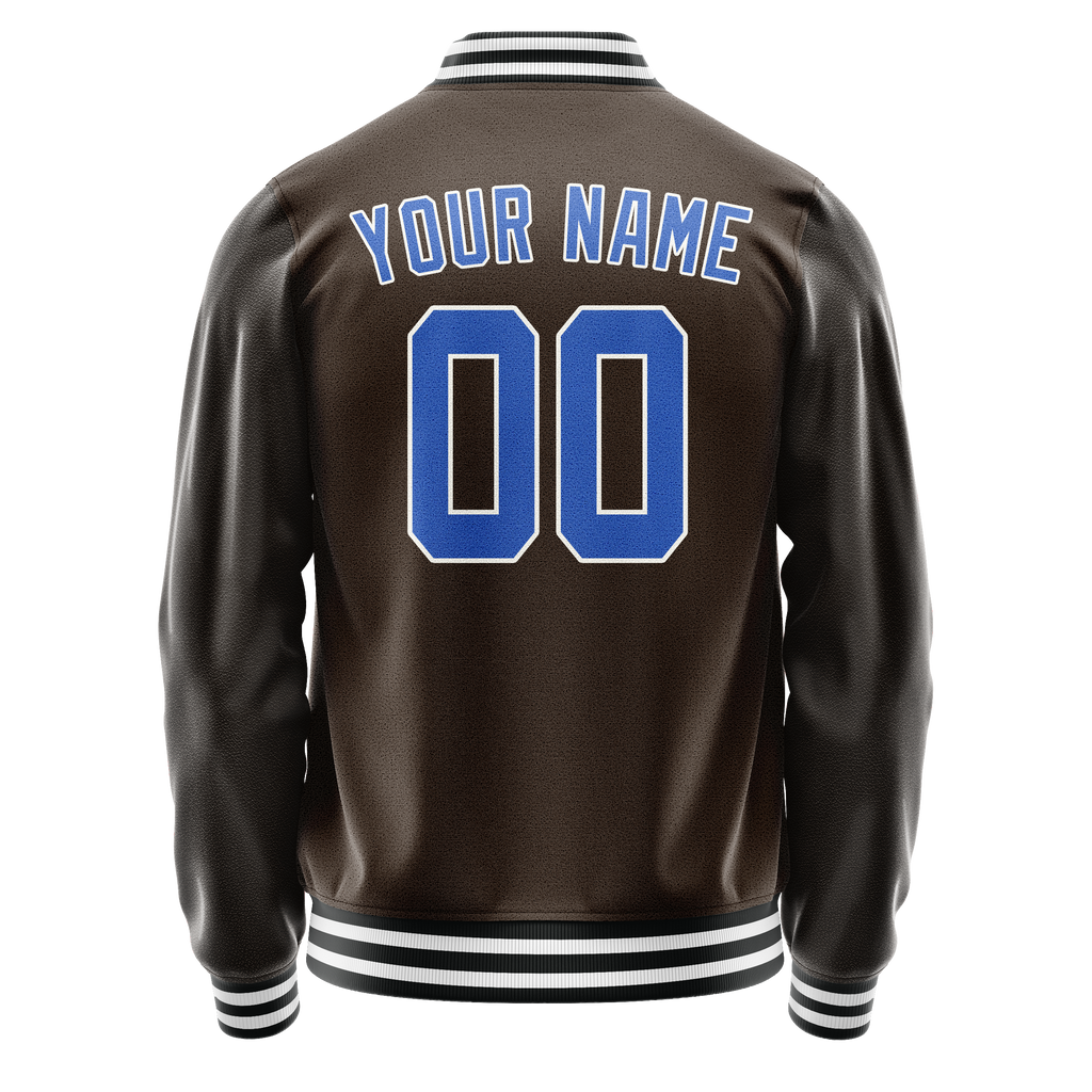 Custom Brown Light-Blue Solid Color Varsity Letterman Jacket