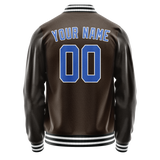 Custom Brown Light-Blue Solid Color Varsity Letterman Jacket
