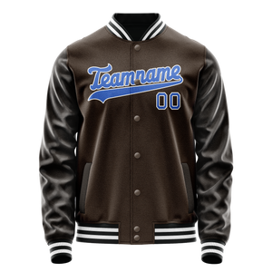 Custom Brown Light-Blue Solid Color Varsity Letterman Jacket