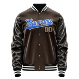 Custom Brown Light-Blue Solid Color Varsity Letterman Jacket