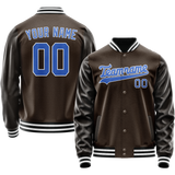 Custom Brown Light-Blue Solid Color Varsity Letterman Jacket