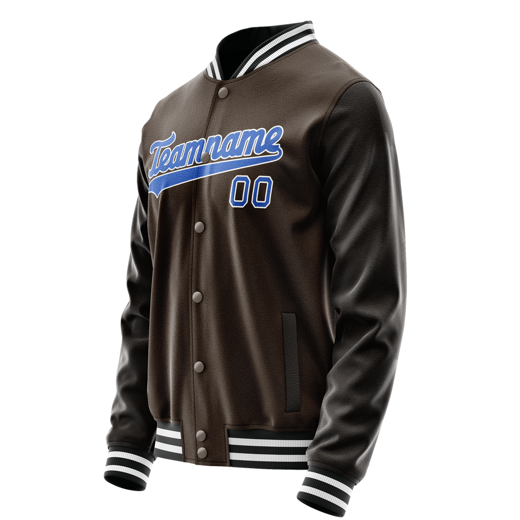Custom Brown Light-Blue Solid Color Varsity Letterman Jacket
