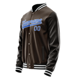 Custom Brown Light-Blue Solid Color Varsity Letterman Jacket