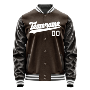 Custom Brown White Solid Color Varsity Letterman Jacket