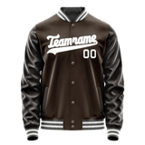 Custom Brown White Solid Color Varsity Letterman Jacket