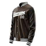 Custom Brown White Solid Color Varsity Letterman Jacket