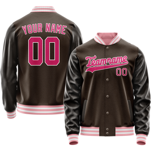 Custom Brown Pink Solid Color Varsity Letterman Jacket