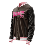 Custom Brown Pink Solid Color Varsity Letterman Jacket