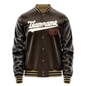 Custom Brown White Solid Color Varsity Letterman Jacket