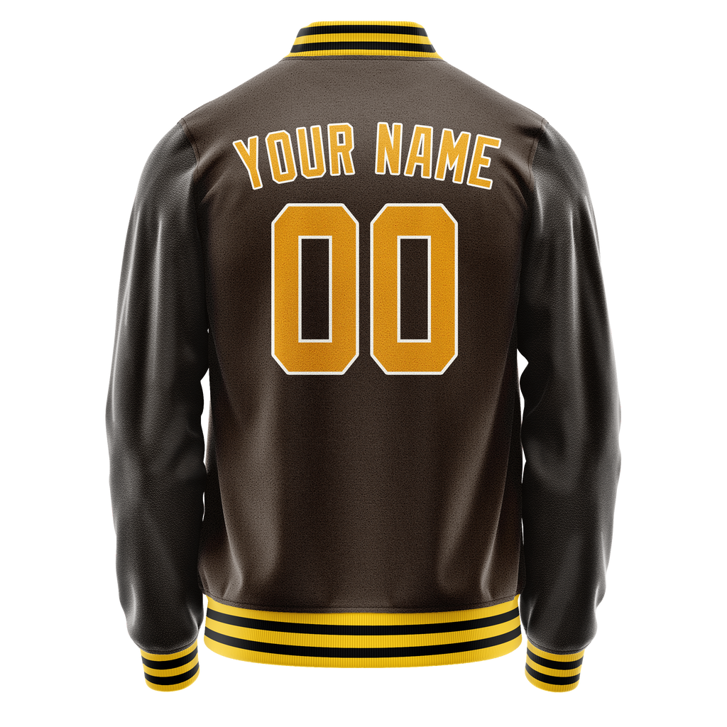 Custom Brown Gold Solid Color Varsity Letterman Jacket
