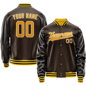 Custom Brown Gold Solid Color Varsity Letterman Jacket
