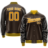 Custom Brown Gold Solid Color Varsity Letterman Jacket