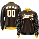Custom Brown White Solid Color Varsity Letterman Jacket
