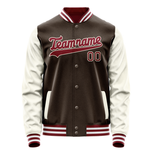 Custom Brown Cream Solid Color Varsity Letterman Jacket