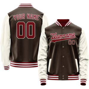 Custom Brown Cream Solid Color Varsity Letterman Jacket