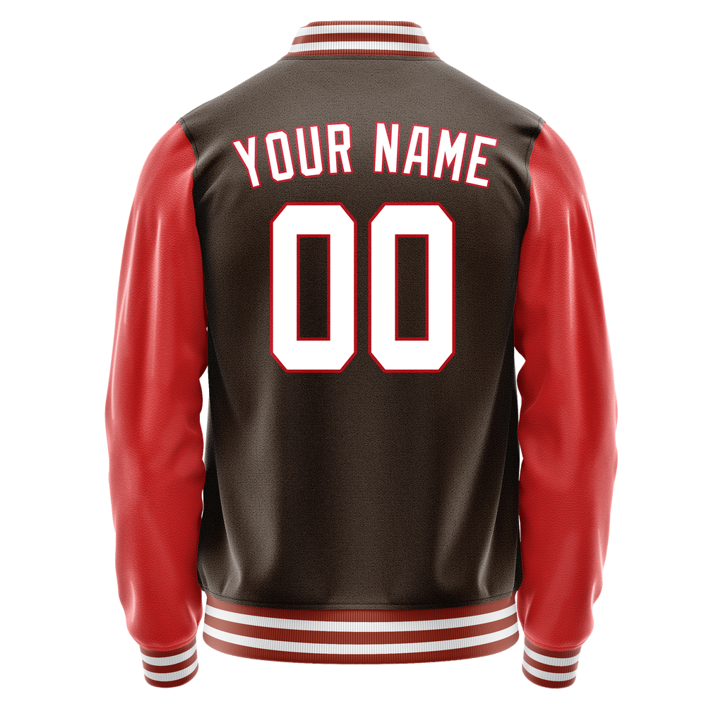 Custom Brown Texas-Orange Solid Color Varsity Letterman Jacket