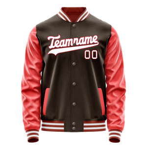 Custom Brown Texas-Orange Solid Color Varsity Letterman Jacket