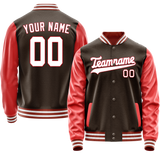 Custom Brown Texas-Orange Solid Color Varsity Letterman Jacket