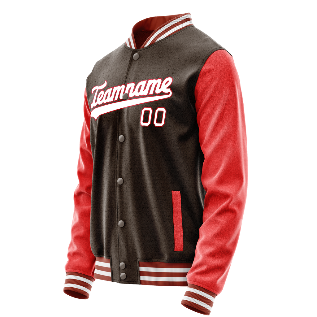 Custom Brown Texas-Orange Solid Color Varsity Letterman Jacket