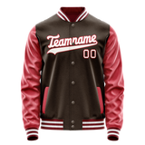 Custom Brown Crimson Solid Color Varsity Letterman Jacket