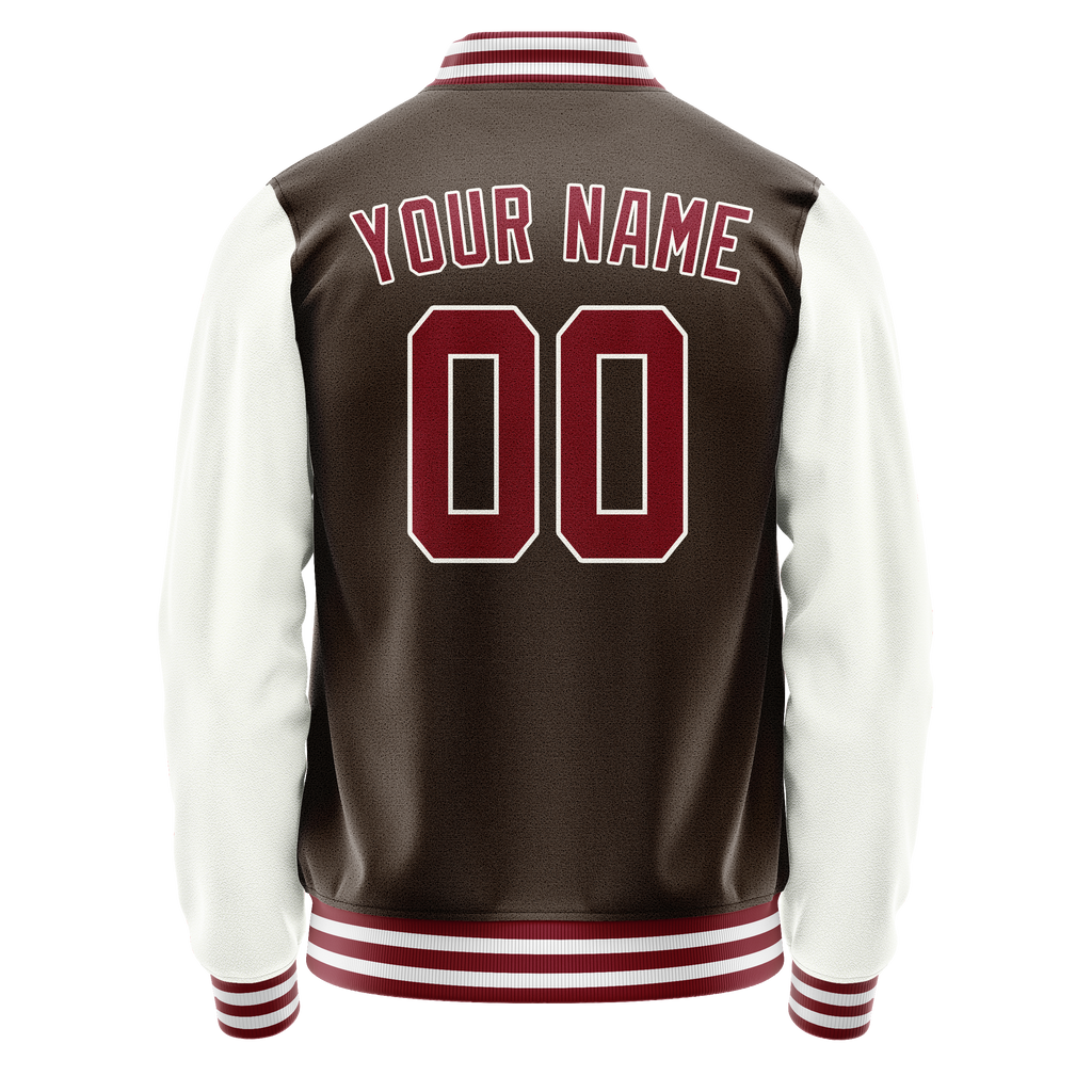 Custom Brown White Solid Color Varsity Letterman Jacket