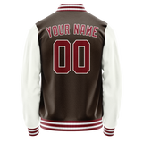 Custom Brown White Solid Color Varsity Letterman Jacket