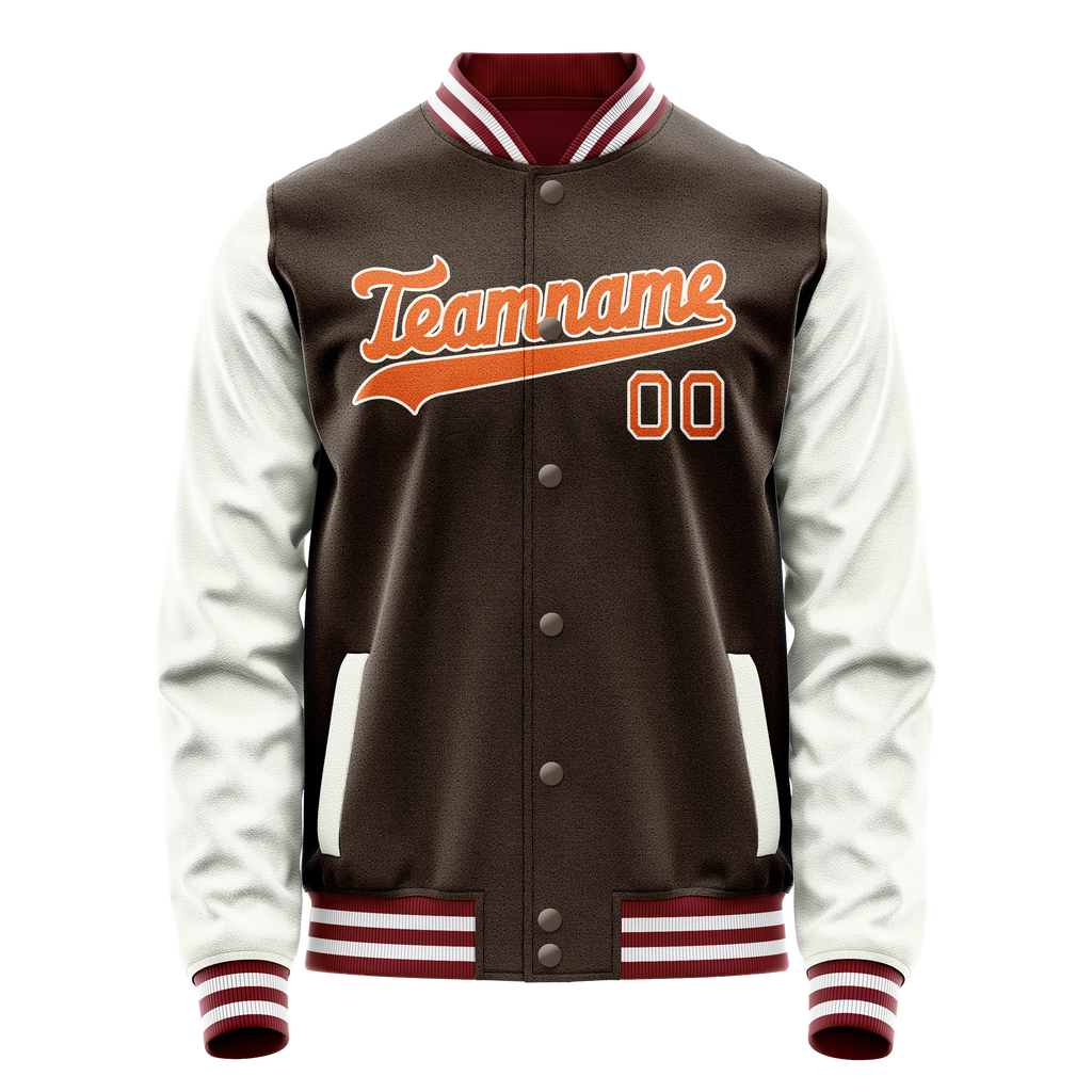 Custom Brown White Solid Color Varsity Letterman Jacket