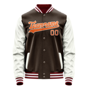 Custom Brown White Solid Color Varsity Letterman Jacket