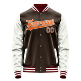 Custom Brown White Solid Color Varsity Letterman Jacket