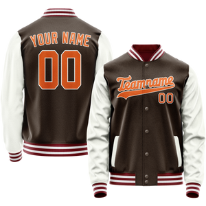 Custom Brown White Solid Color Varsity Letterman Jacket