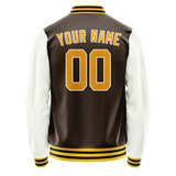 Custom Brown White Solid Color Varsity Letterman Jacket