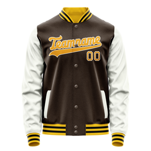 Custom Brown White Solid Color Varsity Letterman Jacket