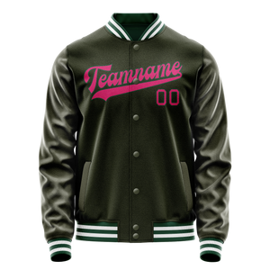Custom Olive Pink Solid Color Varsity Letterman Jacket