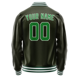 Custom Olive Neon-Green Solid Color Varsity Letterman Jacket