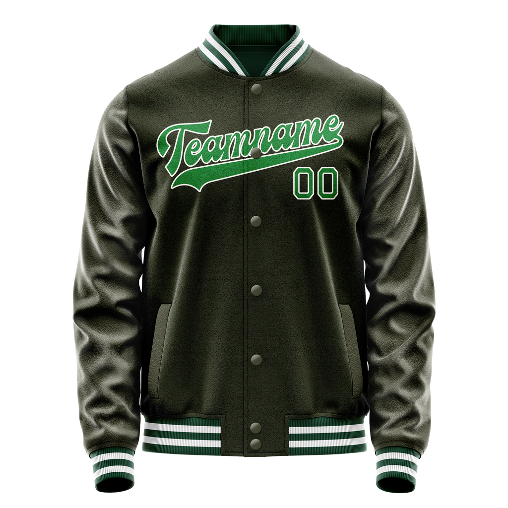 Custom Olive Neon-Green Solid Color Varsity Letterman Jacket